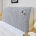 Detailed view of grey quilted headboard cover with cute puppy embroidery, soft and cozy fabric. - Headboard Width 2.2m / Cute Puppy Grey Headboard Cover