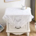 White lace bedside table dust cover detail, exquisite leaf embroidery and ruffled edge design. - 80*80cm / Leaf White