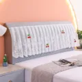Detail view of the gray quilted headboard cover featuring white lace and cute cherry accents. - Headboard Width 1.5m / Cute Cherry Grey