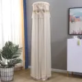 Vertical cylindrical air conditioner dust cover elegant lace mesh floral bow home decoration - Butterfly Pink & Beige with Lining