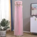 Pink lace cylindrical standing air conditioner dust cover with delicate bow embroidery for home decor. - Butterfly Pink with Lining