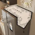 Vintage style refrigerator dust cover cloth with floral botanical print and tassel trim beige. - 55x135cm / Floral Memory Style