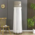 Cylindrical vertical air conditioner cover with elegant lace trim and breathable mesh. - Universal for Brands Air Conditioner Height 170 cm / Dancing Butterfly Coffee - TV-On Dustproof Style
