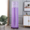 Close-up view of purple lace vertical air conditioner cover with fine floral embroidery design. - Style Purple