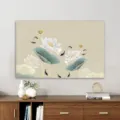 Chinese stijl 55 inch TV stofhoes beschermer met elegant lotus en vis patroon elastische stof. - 32-39 inch universeel / Lotuseend & visvijver - Elastische tv-hoes