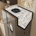 Vintage Refrigerator Dust Cover Top Cloth with Tassel Black and White Floral Design - Poetic Ink Floral Style
