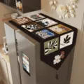 Retro floral refrigerator dust cover with tassel, mid century modern aesthetic top cover towel. - Brown Floral Style