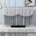 Copertura antipolvere in pizzo per TV LCD da 55 65 pollici con perline di nappa decorative. - Bianco petali cadenti