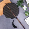 Παραδοσιακή κινεζική ρετρό υφαντή βεντάλια μπαμπού με μακριά λαβή και φούντα κομψή - Standard 8-Petal Waist Fan / Μαύρο