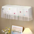 White quilted lace wall mounted air conditioner dust cover with cute colorful pom poms decor. - Universal for 1-1.5 HP (Length Within 86 cm) / Cute Pom-Pom Full-Inclusive AC Cover