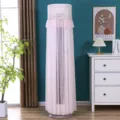 Pink lace vertical air conditioner dust cover mesh cylindrical cabinet protector - Plain Brocade Pink
