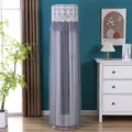 Elegant grey lace mesh vertical floor standing air conditioner dust cover for home. - Plain Brocade Grey
