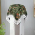 European floral round dust cover cloth with white lace edge for cabinet top decoration. - 85x85cm / Dandelion
