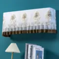 Decorative lace wall mounted air conditioner dust cover with delicate embroidery and elegant design. - Universal for 1-1.5 HP (Length Within 86 cm) / European Floral Coffee Stay-on Design