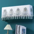 Wall-mounted AC cover with elegant blue gold embroidery and sheer white mesh fabric design. - Universal for 1-1.5 HP (Length Within 86 cm) / European Floral Green TV Cover (Leave on During Use)