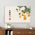 Chinese stijl TV stofdhoes 55 inch elastische beschermhoes met kalebas schilderij en kunst - Vijf zegeningen D - Elastische tv-hoes