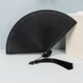 Chinese style black bamboo folding fan, handheld summer folding fan with tassel accessory. - Small Black