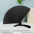 Black bamboo folding fan, classical handheld fan with tassel for summer, vintage style prop. - Black