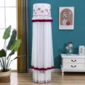 Cylindrical vertical air conditioner dust cover with lace embroidery white mesh decor - Universal Air Conditioner Cover (Height 170cm) / Lotus Pond Moonlight Red - White Gauze