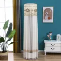 Vertical cylindrical air conditioner dust cover sheer lace embroidery home decor item - Auspicious Flower Beige