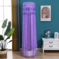 Purple lace embroidered cylindrical floor standing air conditioner dust cover detail view - Auspicious Flower Purple