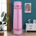 Pink lace embroidered cylindrical standing air conditioner dust cover interior detail view. - Lucky Flower - Pink