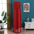 Standing cylindrical air conditioner cover red lace embroidered dustproof protector for living room. - Auspicious Flower Red