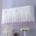 Detail view of the white lace wall mounted air conditioner dust cover with floral and bead trim. - Universal for 1-1.5 HP, Length 86 cm / Gradient Pink Beads