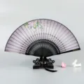 Chinese style classical folding silk fan with stand elegant floral print home decor - Floral Leaves / Gray