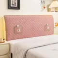 Pink quilted headboard cover with golden lace trim and pocket, soft dustproof protective slipcover. - Pocket Flowers Pink Style