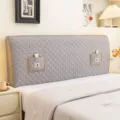 Quilted bed headboard cover stretch dustproof protector with storage pockets grey european lace - Pocket Flower Grey Pattern