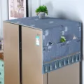 Quilted refrigerator dust cover with pockets and tassels, double door fridge cover protector. - Dandelion Blue