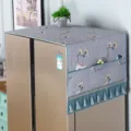 Grey ginkgo leaf refrigerator dust cover with pockets and tassels, double door appliance cover. - 55*140cm / Ginkgo Leaf Gray