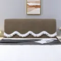 Fodera per testata letto marrone con bordo a volant bianco protezione antipolvere elastica - Copritestiera letto (L 1,5 m, A 65 cm) / Sogno tranquillo - caffè