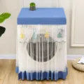 Blauer Stoff Trommel Waschmaschine Staubschutz Abdeckung mit süßer Kaninchen Stickerei. - 60/60/85 cm Einheitsgröße / Fräulein Hase Blau