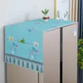 Quilted double door refrigerator dust cover with pockets and tassels, European style decor. - Green Leaves