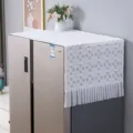 White lace refrigerator top cover detail, elegant floral dustproof cloth for home appliances. - Single Door 60x150cm / Round Flower