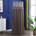 Nordic velvet vertical air conditioner dust cover detailed scene with elegant embroidery design. - AC Cover (Height 180cm) / Coffee Brown Air Conditioner Cover for Square Cabinet Units with Painting Style