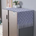 Detailed view of the refrigerator dust cover featuring elegant leaf patterns and pleated fringe. - Single Door 60x150cm / Leaf Gray