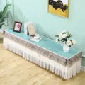 Fundas antipolvo largas para mueble TV mantel rectangular con volantes de encaje decorativo. - Ancho 35 * largo 120 * alto 40 cm / Azul Alicia
