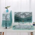 Blue-green lace computer dust cover detail, floral mesh monitor host cover set with ruffles. - Three-Piece Set / Crystal Lily Green 17-23 Inch Universal