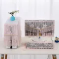 Detailed view of pink lace computer dust cover set featuring floral embroidery and elegant tassel. - Universal 17-23 Inch / Crystal Lily Pink