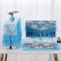 Lace Desktop Computer Dust Cover Set with Monitor Cover Host Cover and Keyboard Mat - Universal 17-23 Inch / Crystal Lily Blue