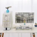 Detailed view of the lace computer dust cover set with elegant floral embroidery. - Three-Piece Set / Crystal Lily Beige 17-23 Inch Universal