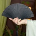 Abanico plegable de bambú negro, abanico de mano tradicional chino para verano y Hanfu. - S / Negro