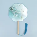 Traditional Chinese Hanfu dance round fan with elegant floral print, wooden handle and tassel. - Eight-Petal Fan - Graceful Charm