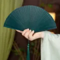 Pequeño abanico plegable de bambú verde oscuro accesorio de mano tradicional para verano vintage - S / Verde