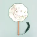 Traditional Chinese Hanfu dance round fan with wooden handle and green tassel for elegant style. - 8-Petal - Birdsong & Floral Scent