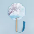 Traditional Chinese style round fan, elegant Hanfu dance fan with wooden handle and blue tassel. - Eight-petal Fan - Sailing Boat Blue Moon