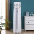 Vertical air conditioner dust cover lace mesh protective cover for cylindrical standing units. - Universal Air Conditioner Cover (Height 170cm) / Five Golden Flowers Blue